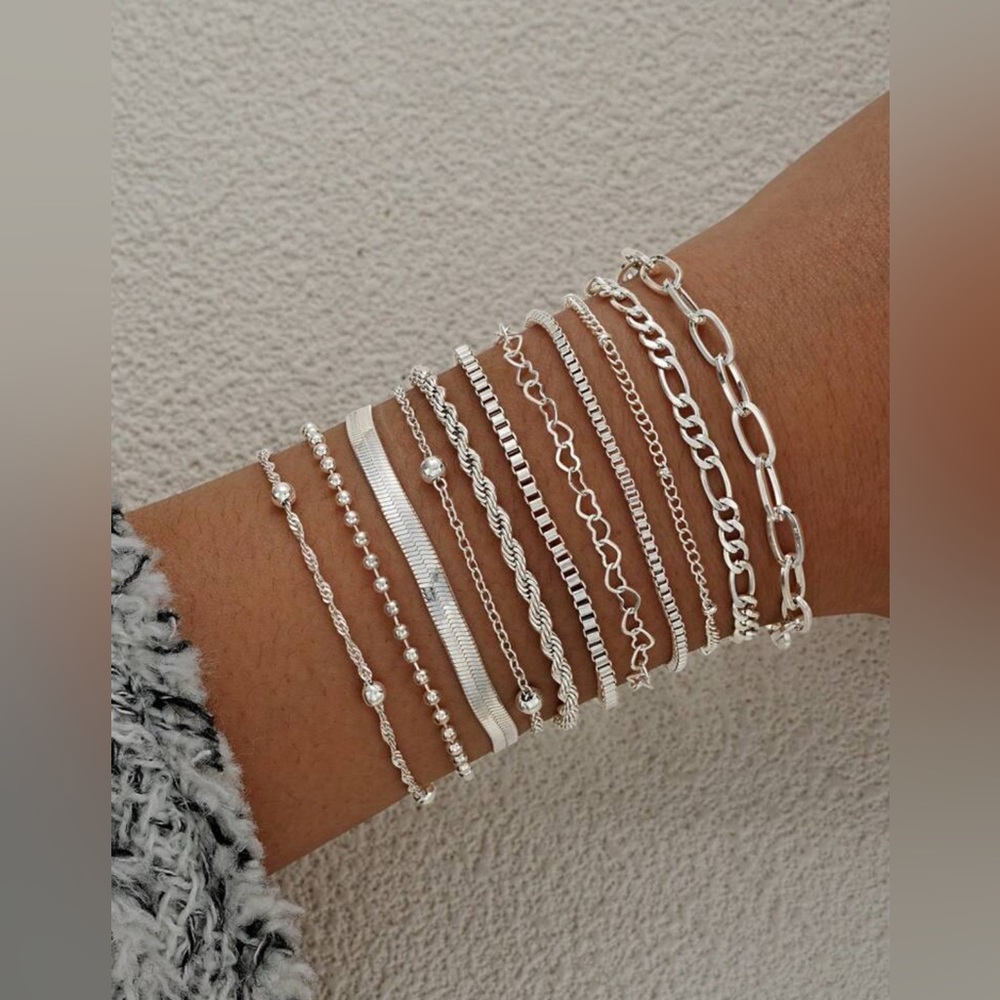 11‎ Piece Silver Tone Bracelet Set